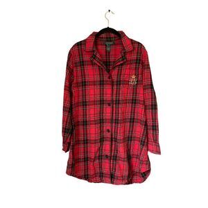 Lauren Ralph Lauren plaid embroidered large crest logo night shirt size large￼
